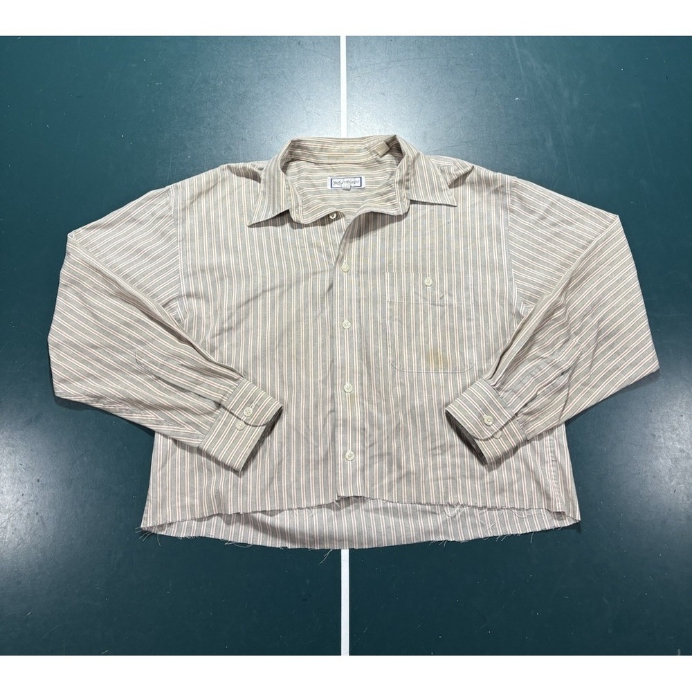Vintage Yves Saint Laurent Long Sleeve Button Down Shirt Cropped Medium‎ Striped